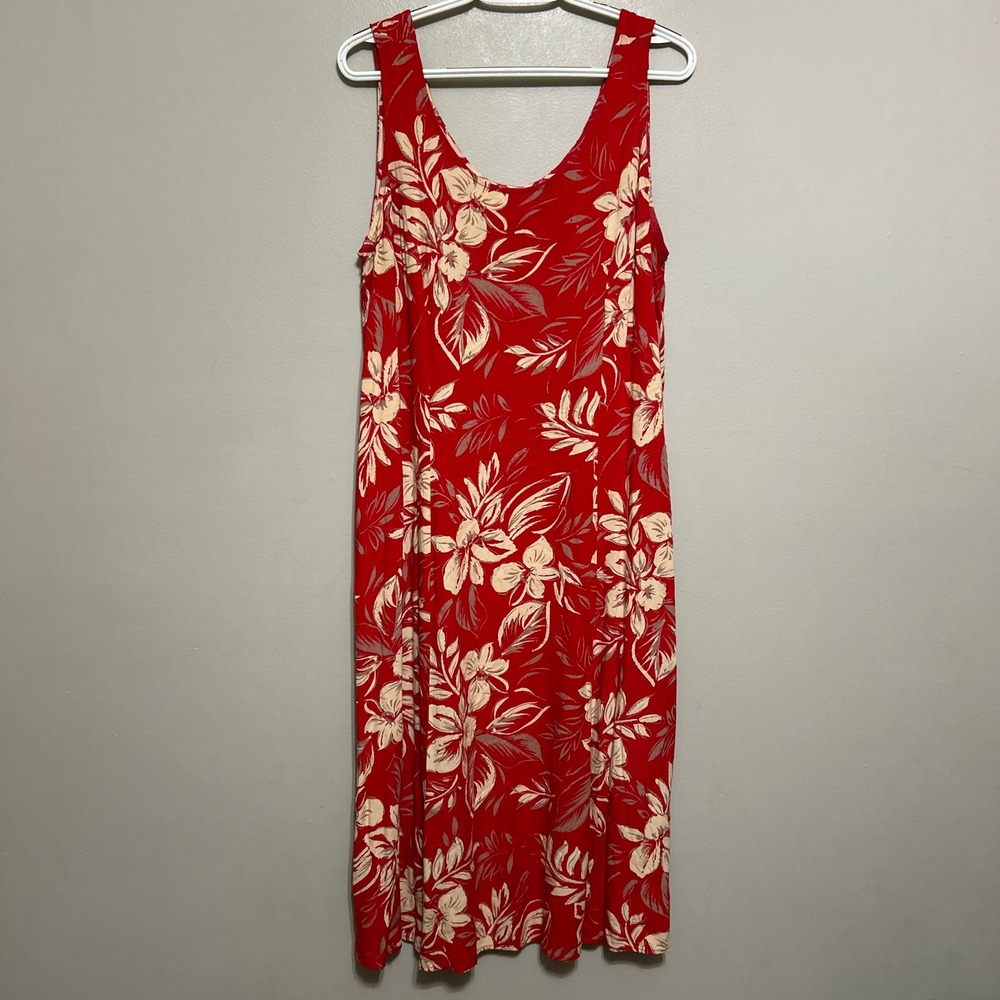 Carolina Colours Plus Women's Maxi Dress Size 16 Red Tan Floral Print Sleeveless